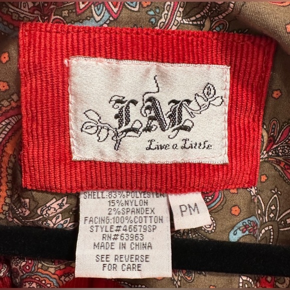 LAL Live a Little | Women’s Red Corduroy Blazer Classic Boho Style, Size PM - Picture 2 of 16